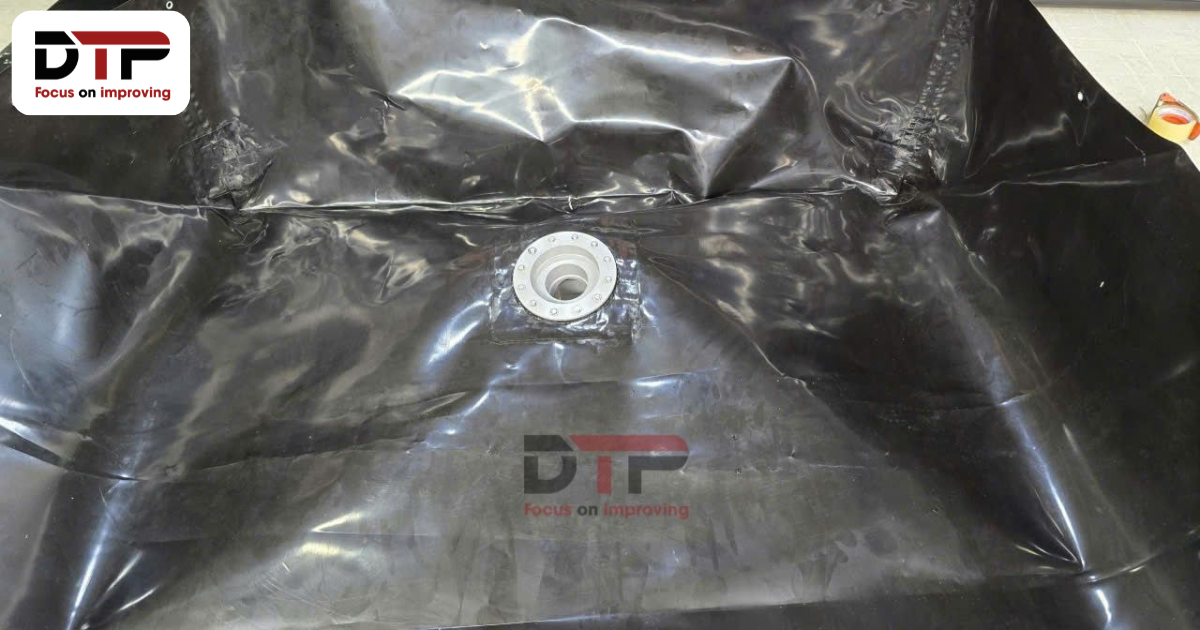 Mặt bích thoát nước lắp ở đáy bể bạt HDPE với đường ống âm